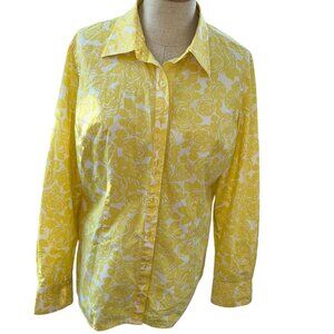 Boden yellow rose floral cotton button down shirt 14